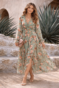 Fiona | Women's Printed Maxi Dress With Longsleeves