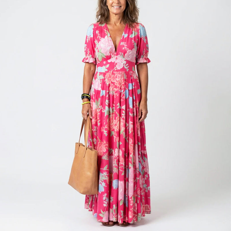 Gemma | Women's Floral V-Neck Summer Long Dress