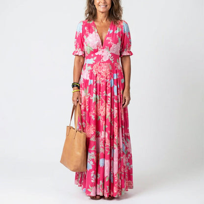 Gemma | Women's Floral V-Neck Summer Long Dress