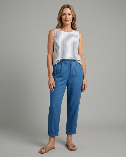 Nathalie | Women’s Elastic Waist Summer Cropped Trousers