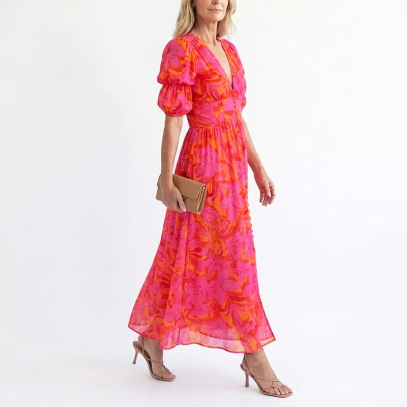 Hallie | Women's Elegant Puff Sleeve Floral Summer Dress