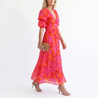 Hallie | Women's Elegant Puff Sleeve Floral Summer Dress
