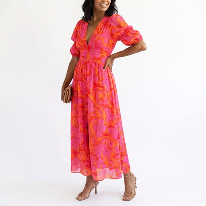 Hallie | Women's Elegant Puff Sleeve Floral Summer Dress