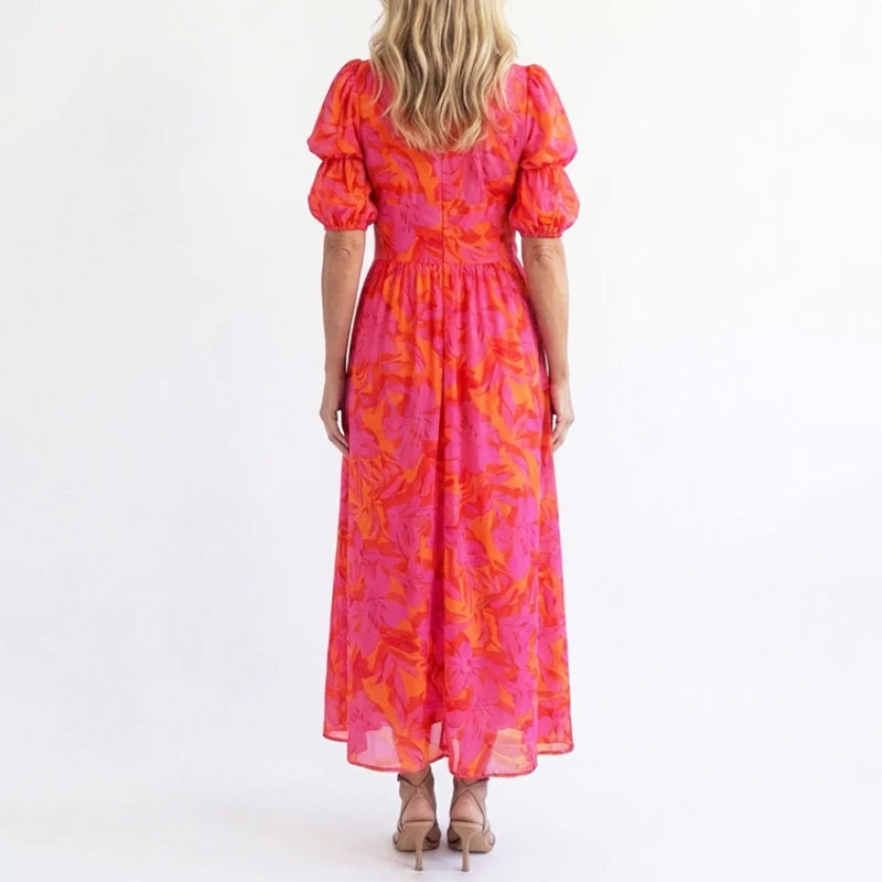 Hallie | Women's Elegant Puff Sleeve Floral Summer Dress