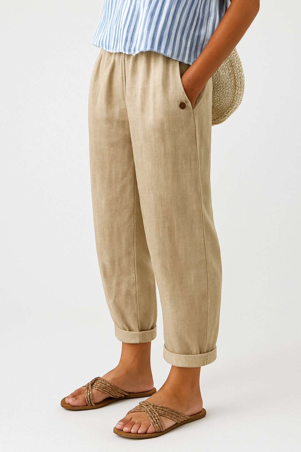 Nathalie | Women’s Elastic Waist Summer Cropped Trousers