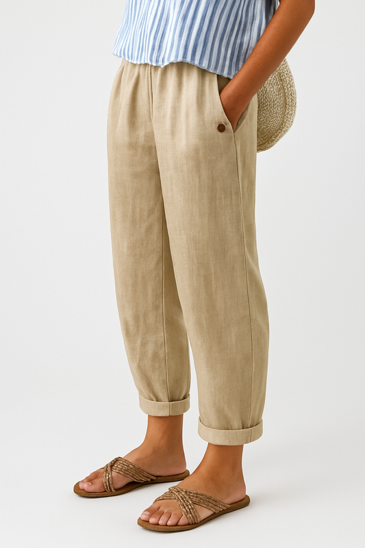 Nathalie | Women’s Elastic Waist Summer Cropped Trousers