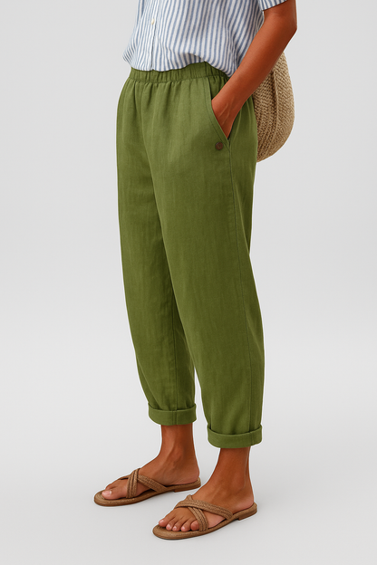 Nathalie | Women’s Elastic Waist Summer Cropped Trousers