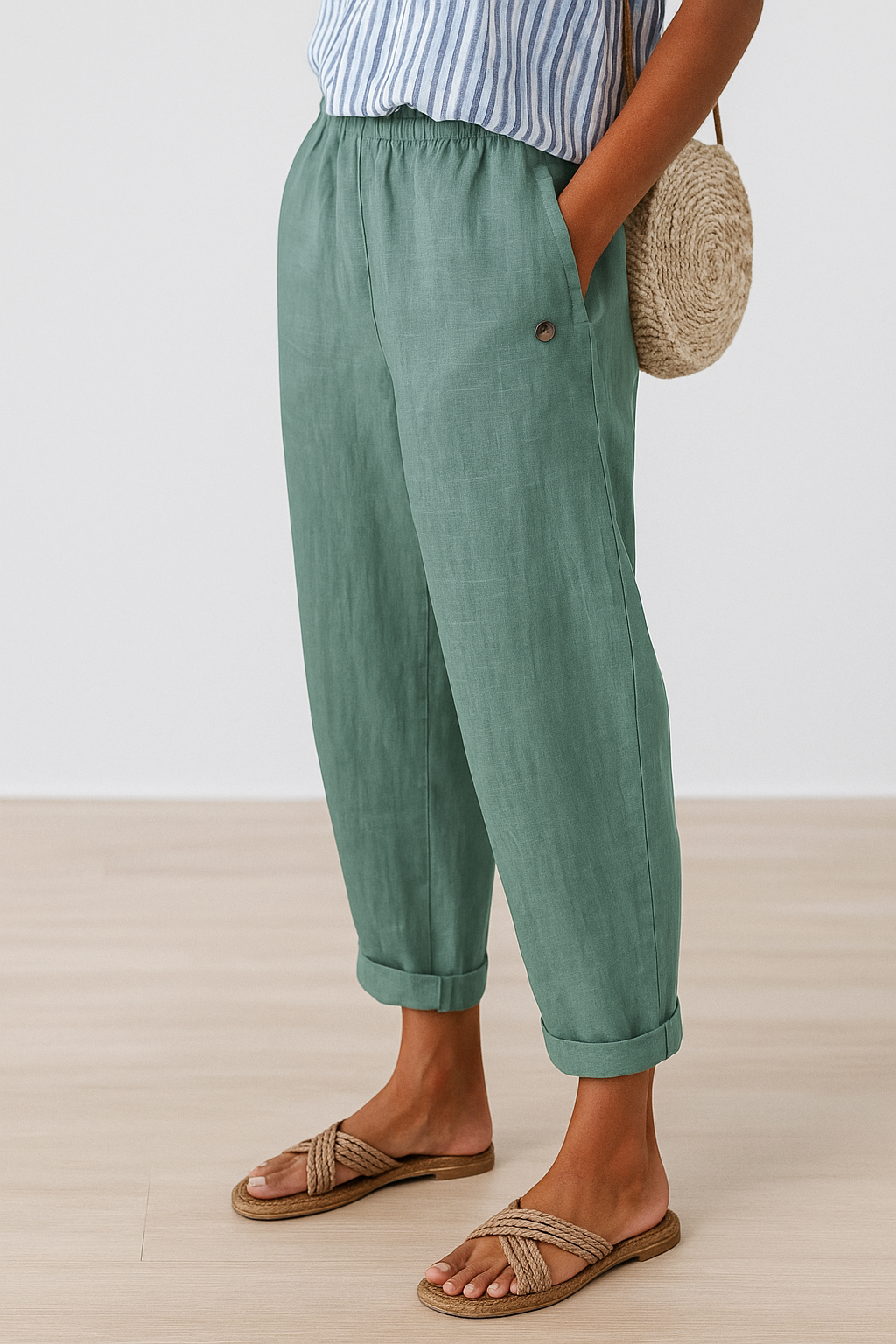 Nathalie | Women’s Elastic Waist Summer Cropped Trousers