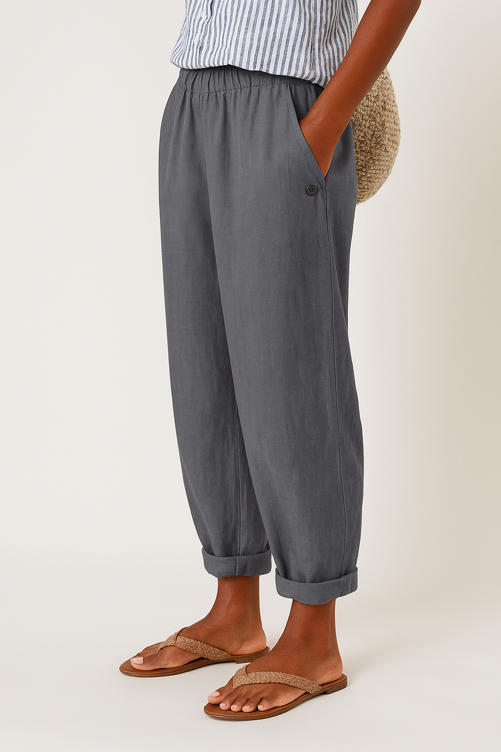 Nathalie | Women’s Elastic Waist Summer Cropped Trousers