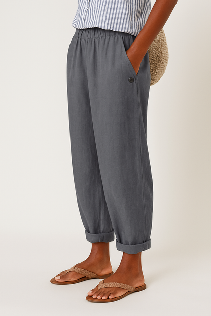 Nathalie | Women’s Elastic Waist Summer Cropped Trousers
