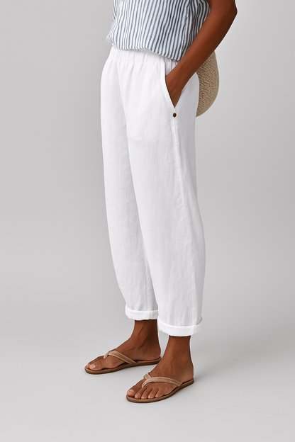 Nathalie | Women’s Elastic Waist Summer Cropped Trousers