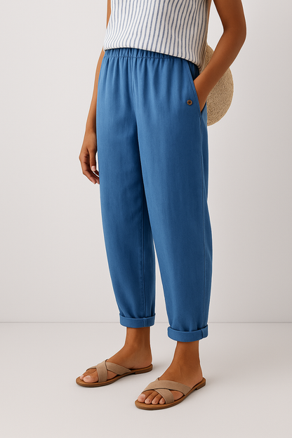 Nathalie | Women’s Elastic Waist Summer Cropped Trousers