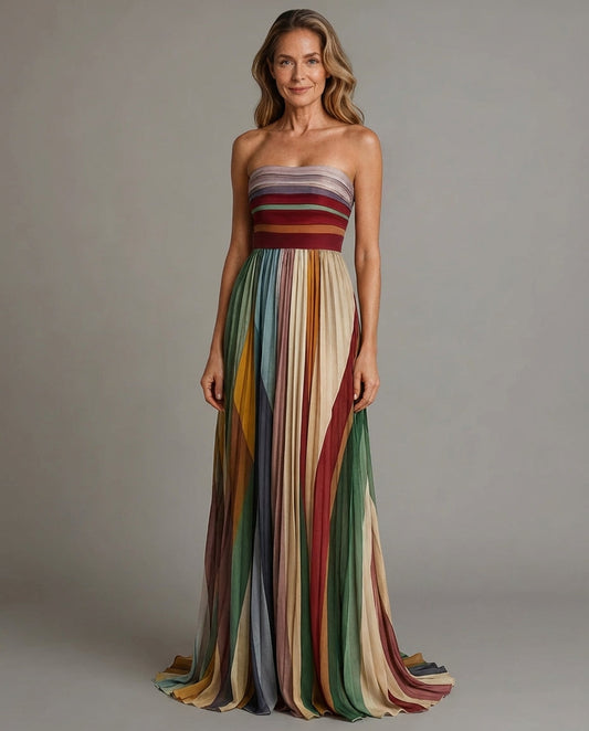 Friedrike | Women’s Elegant Colorful Pleated Maxi Dress