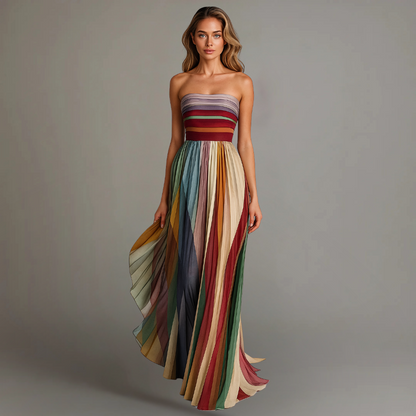 Friedrike | Women’s Elegant Colorful Pleated Maxi Dress