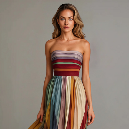 Friedrike | Women’s Elegant Colorful Pleated Maxi Dress