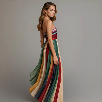 Friedrike | Women’s Elegant Colorful Pleated Maxi Dress