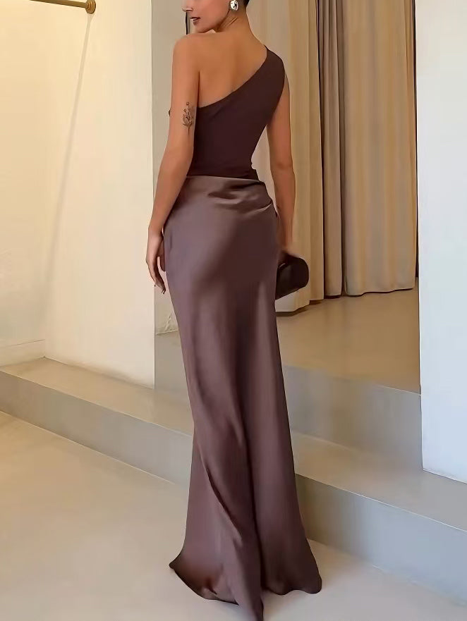 Tjorven  | Women’s Satin One-Shoulder Maxi Dress