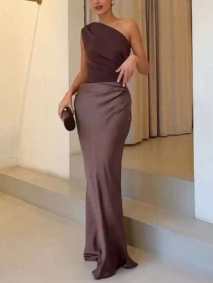 Tjorven  | Women’s Satin One-Shoulder Maxi Dress