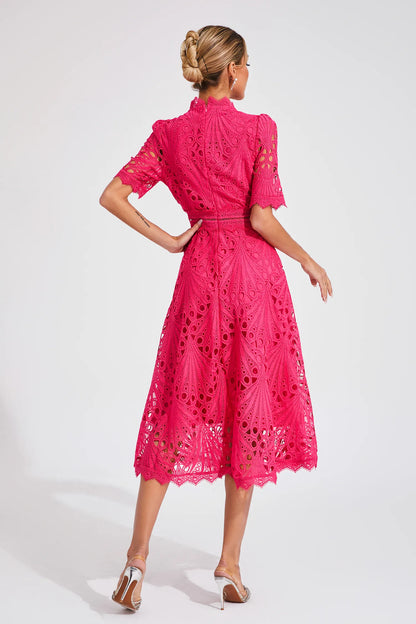 Rieke | Women's Elegant Lace Pattern Midi Dress