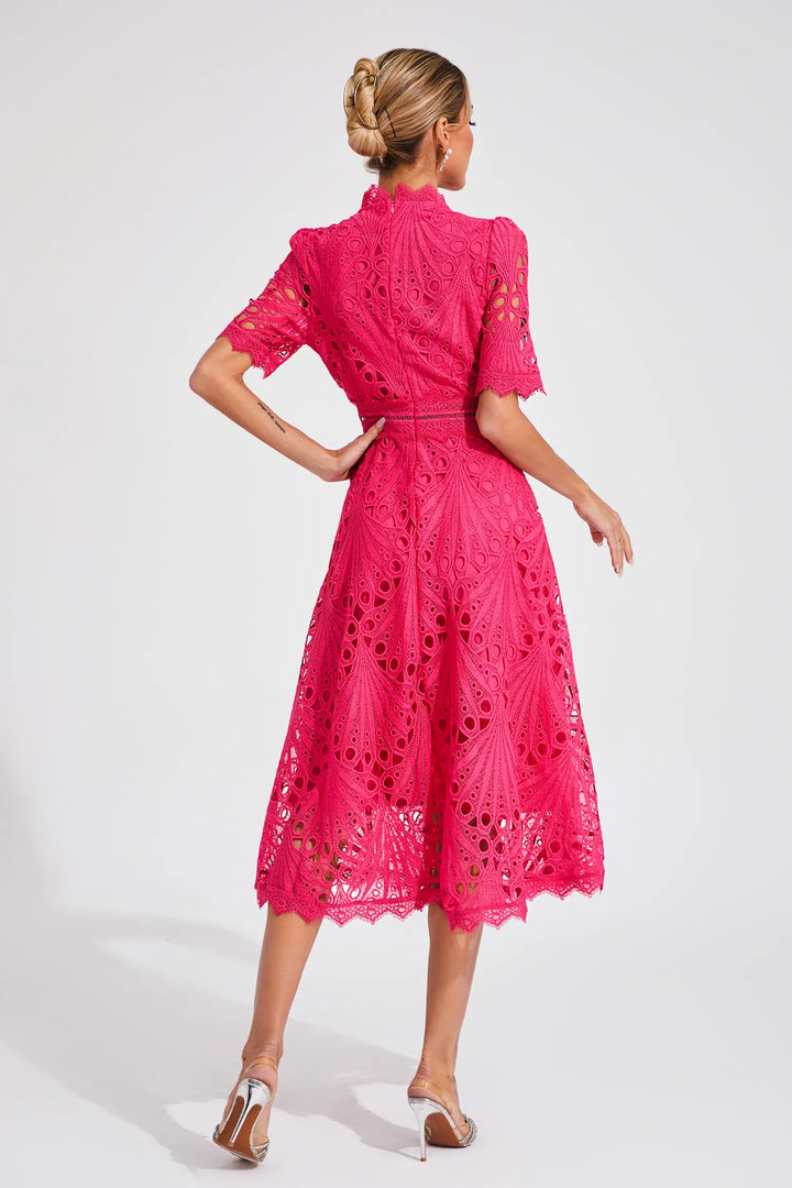 Rieke | Women's Elegant Lace Pattern Midi Dress