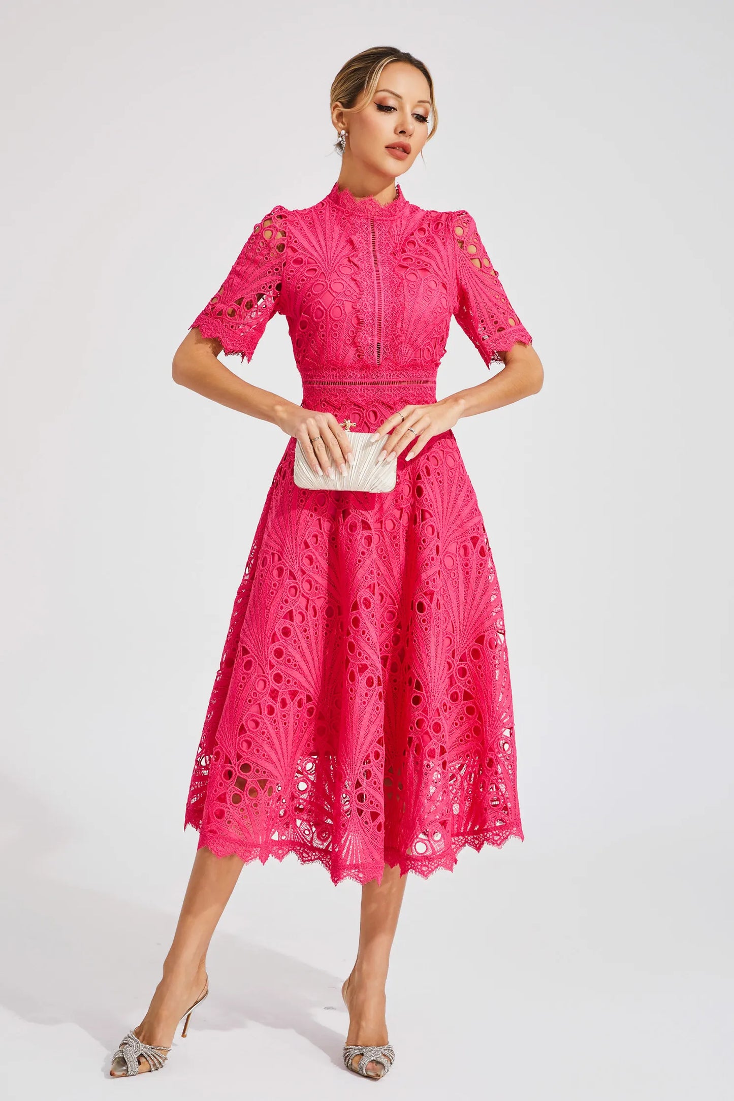 Rieke | Women's Elegant Lace Pattern Midi Dress