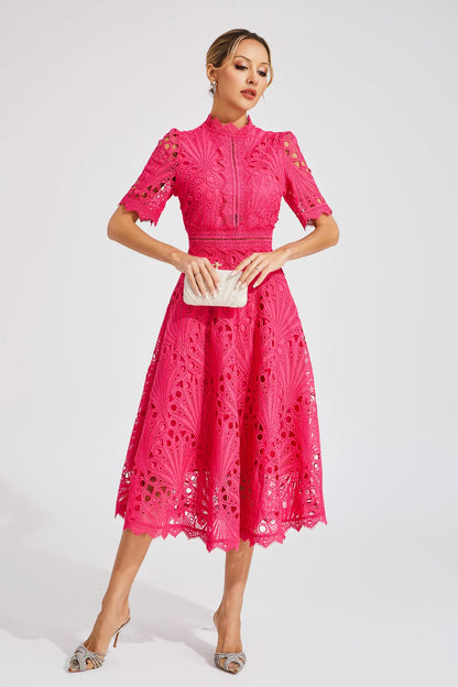 Rieke | Women's Elegant Lace Pattern Midi Dress