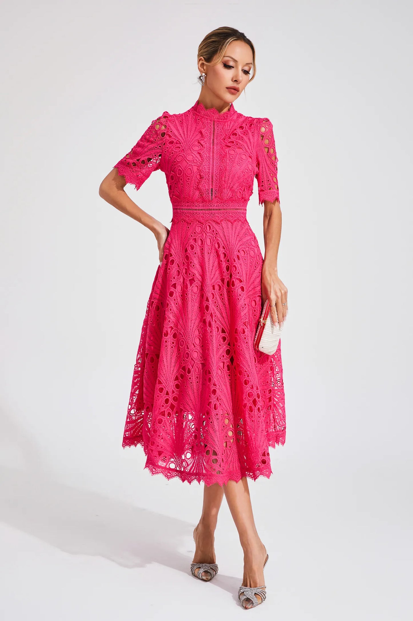 Rieke | Women's Elegant Lace Pattern Midi Dress