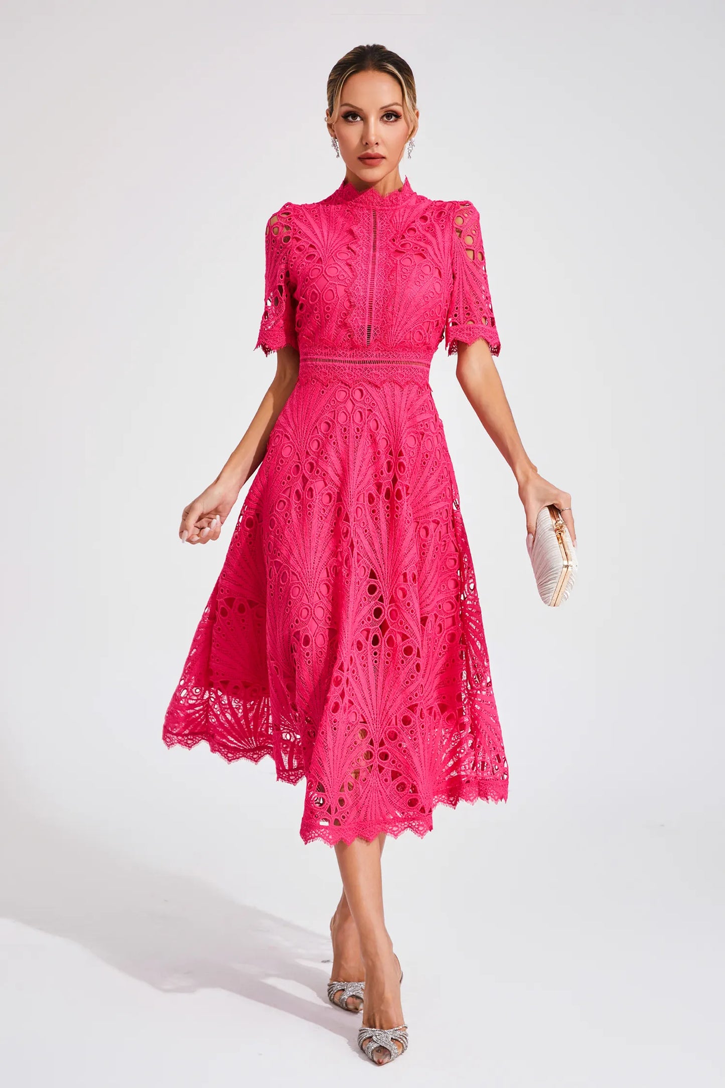Rieke | Women's Elegant Lace Pattern Midi Dress