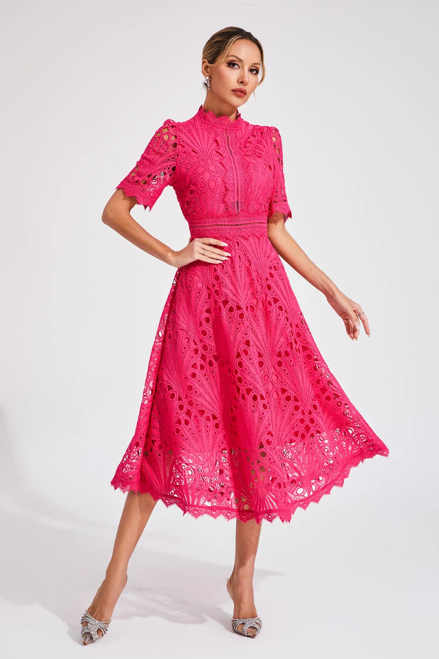 Rieke | Women's Elegant Lace Pattern Midi Dress