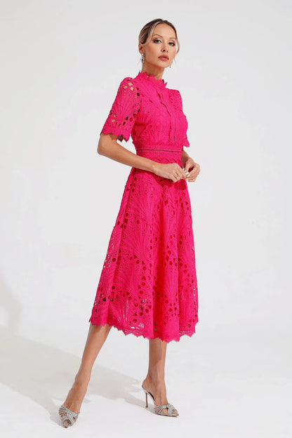 Rieke | Women's Elegant Lace Pattern Midi Dress