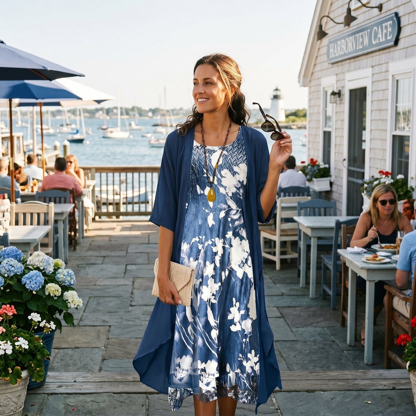 Danica | Women's Printed Boho Midi Dress With Cardigan Set