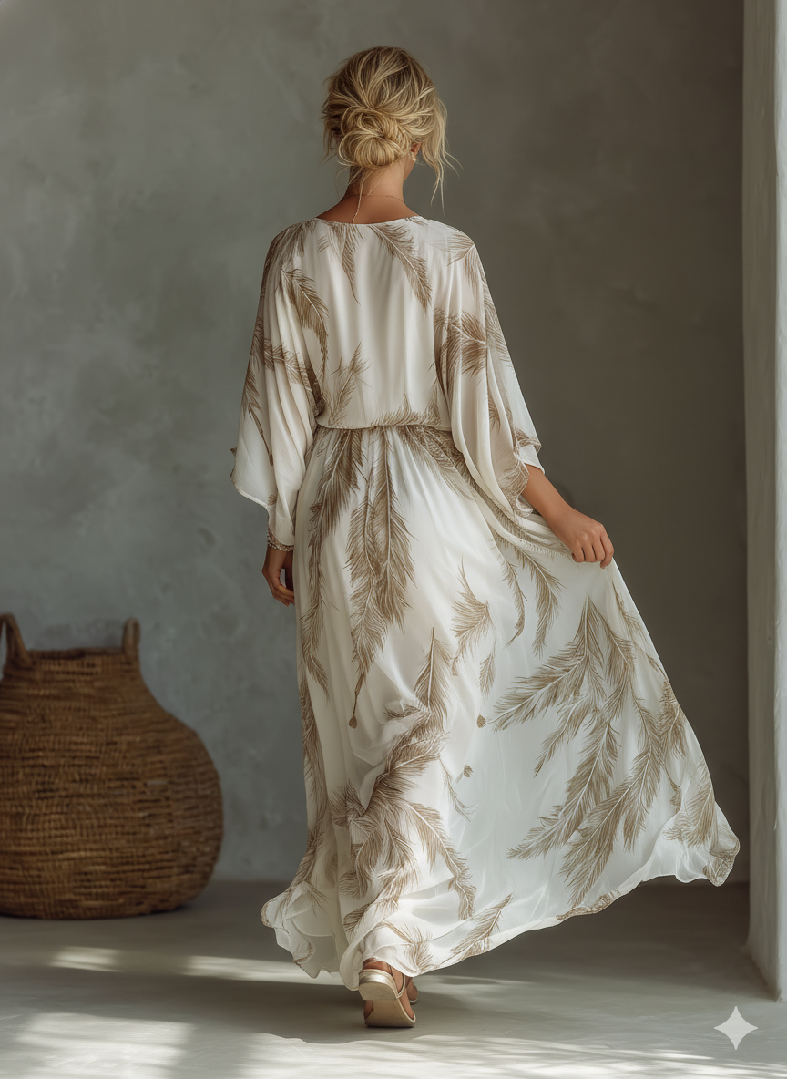 Kerry | Women's Palm Print Dolman Sleeve Maxi Dress
