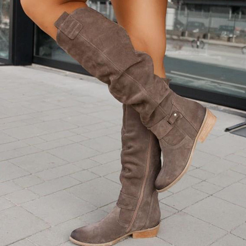 Millie | Women's Knee High Low Heel Suede Boots