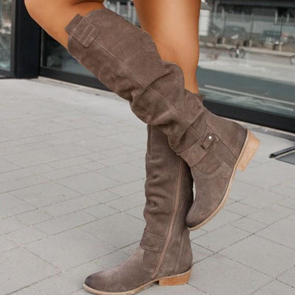 Millie | Women's Knee High Low Heel Suede Boots