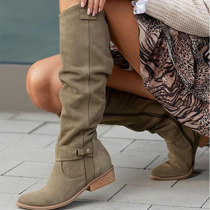 Millie | Women's Knee High Low Heel Suede Boots