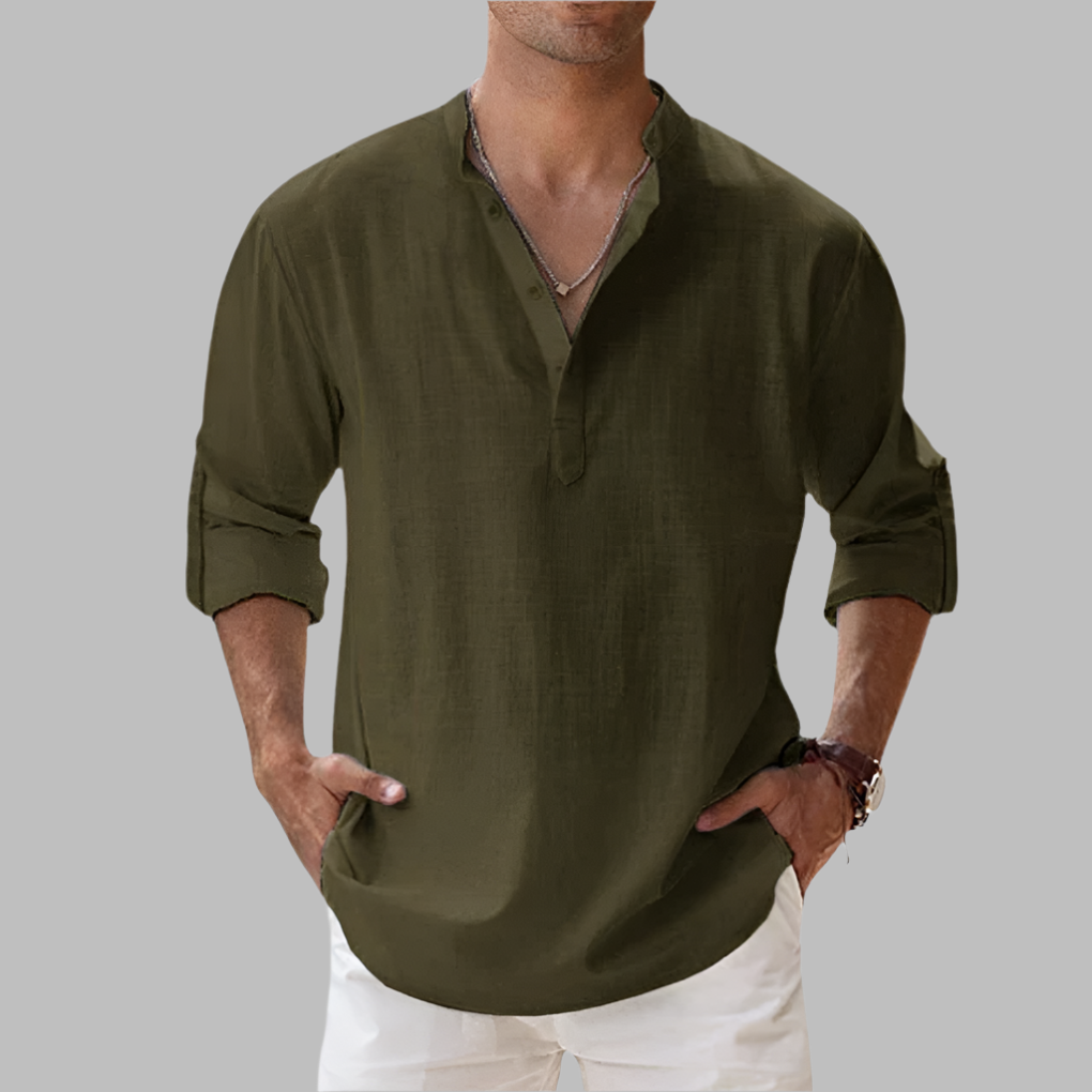 Lucas | Men's Summer Longsleeve Linen Henley Shirt