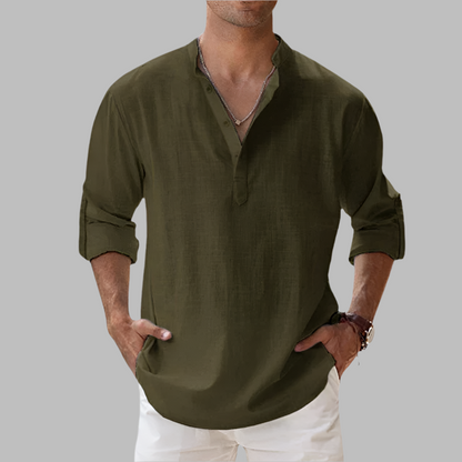 Lucas | Men's Summer Longsleeve Linen Henley Shirt