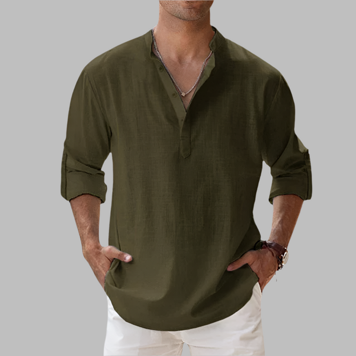 Lucas | Men's Summer Longsleeve Linen Henley Shirt