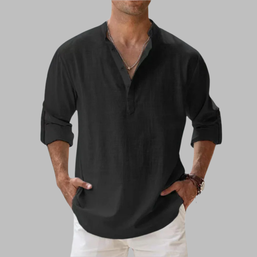 Lucas | Men's Summer Longsleeve Linen Henley Shirt