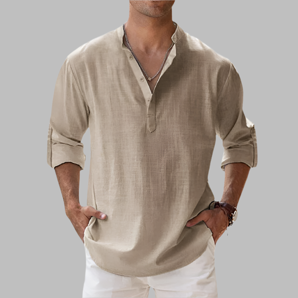 Lucas | Men's Summer Longsleeve Linen Henley Shirt