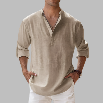 Lucas | Men's Summer Longsleeve Linen Henley Shirt