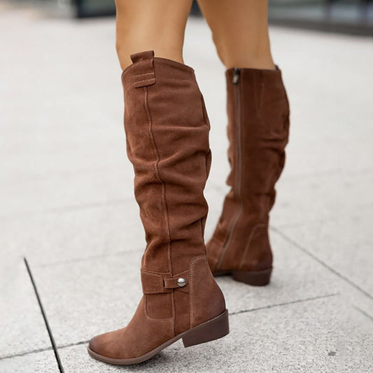 Millie | Women's Knee High Low Heel Suede Boots