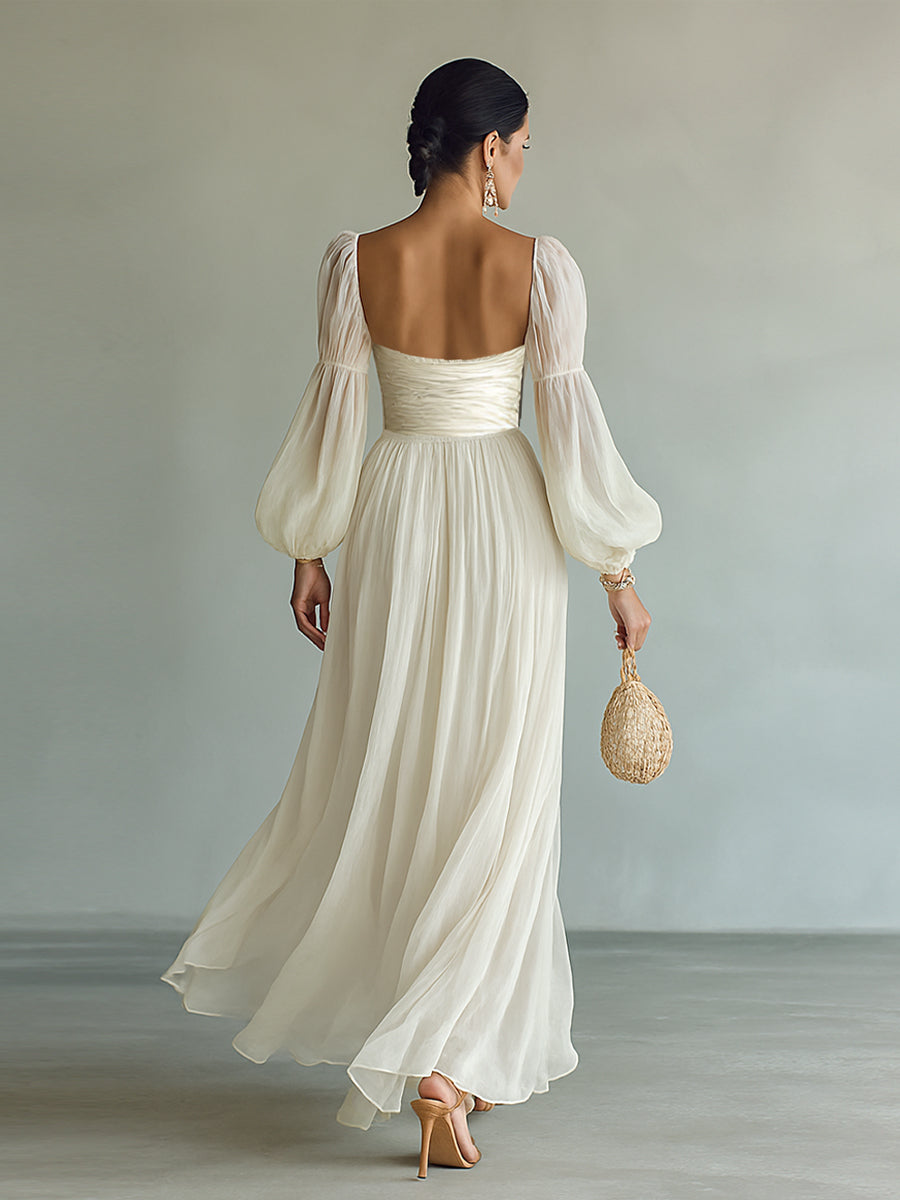 Jessica | Women's Square Neck Long Sleeve Waist Maxi Dress