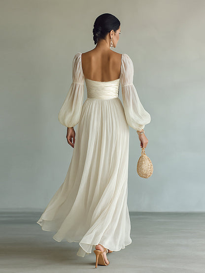 Jessica | Women's Square Neck Long Sleeve Waist Maxi Dress