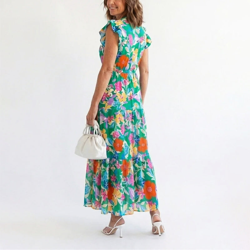 Natasha | Women's Floral V-Neck Ruffle Sleeve Dress