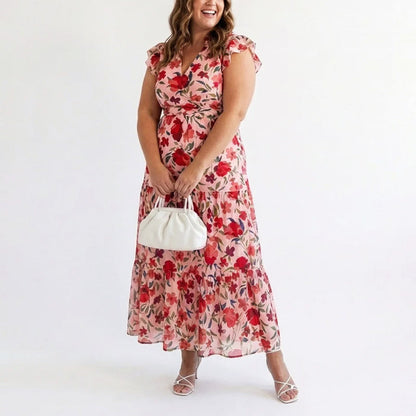 Natasha | Women's Floral V-Neck Ruffle Sleeve Dress