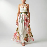 Fiona | Women's Printed Halter Neck Evening Maxi Dress