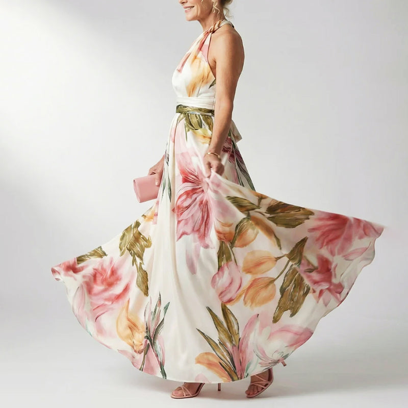Fiona | Women's Printed Halter Neck Evening Maxi Dress