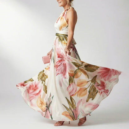 Fiona | Women's Printed Halter Neck Evening Maxi Dress
