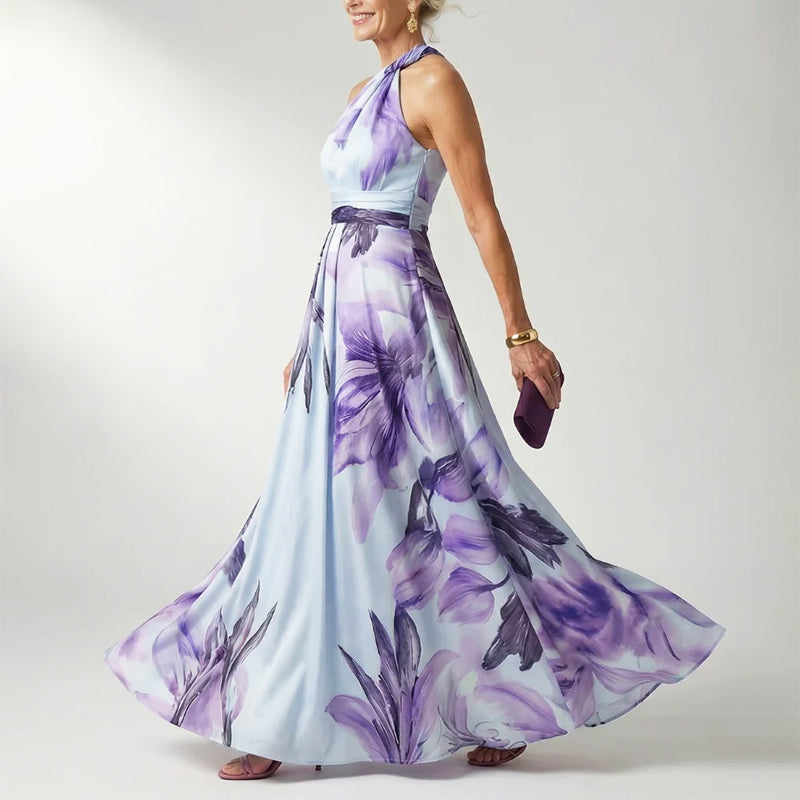 Fiona | Women's Printed Halter Neck Evening Maxi Dress